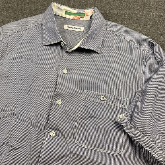 Tommy Bahama Shirt Mens Med‎ Linen Blend Button Short Sleeve Stripe Seersucker - Picture 3 of 12